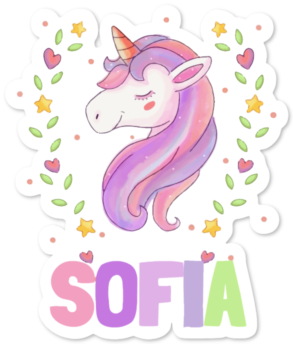 Muursticker met eenhoorn en naam – Sofia